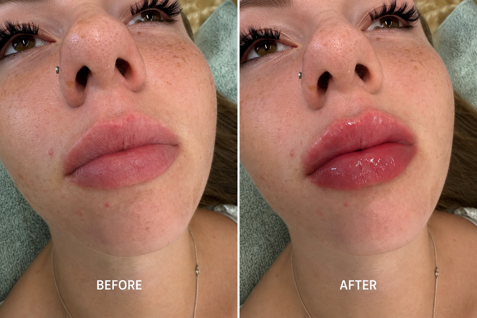 Before and after 0.4ml lip filler